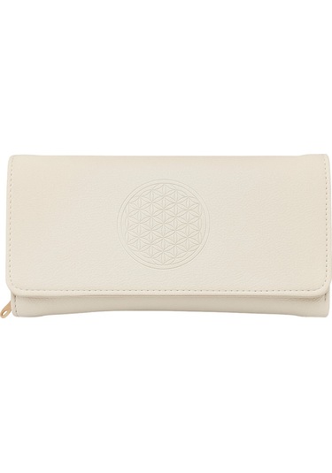Yaşam Çiçeği Baskılı Şans Cüzdanı Kağıt Bozuk Para Ve Kartlık Bölmeli Ekru Kadın Cüzdan Bej