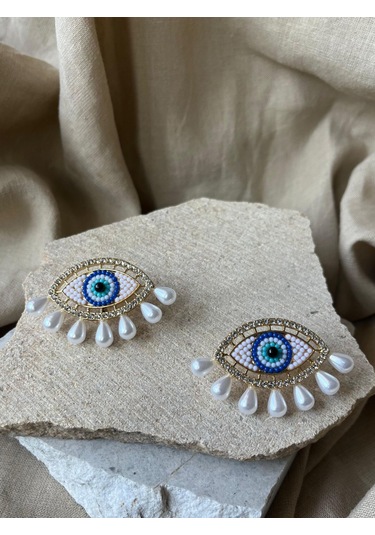 İnci Göz Ve Nazar Boncuğu Küpe Çok Renkli