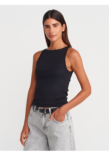 Dilvin 21048 Halter Yaka Top-siyah Siyah