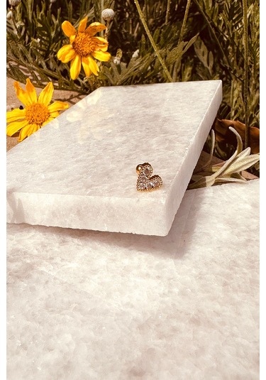 Aşk Kalp Tasarım Altın Renk Zirkon Taşlı Çelik Piercing Tragus Helix Stainless Steel Altın