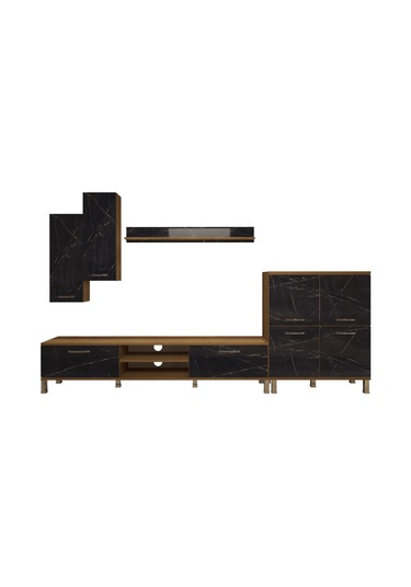 Decoraktiv Eko 6 Mdf Dvd Krom Ayaklı Tv Ünitesi Tv Sehpası Pera - Siyah Mermer