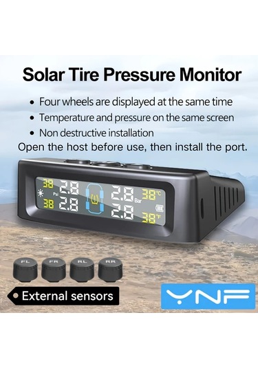 Xuweiwei Arabalar İcin Siyah Ynf Tpms 4 Harici Sensor Gunes Enerjili Lastik Basinc Sicaklik Izleme Sistemi Titresim Algilama Anahtari