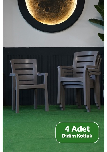 Alezy Didim İstiflenebilir Bahçe Balkon Koltuk Sandalye 4 Adet Gri