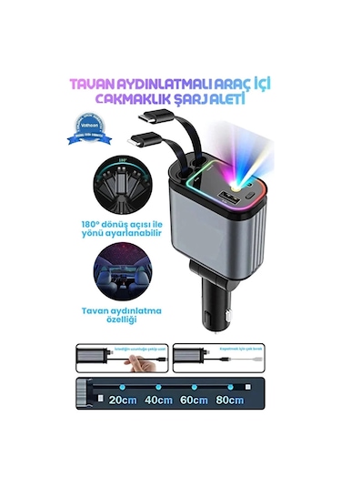 Led Işık Tavan Aydınlatmalı 66w 4 1 Çift Kablolu Hızlı Şarj Tdrtr