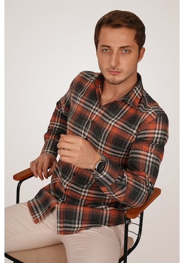 Kiremit Oduncu Slimfit Erkek Gömlek Kiremit