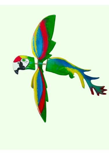 Yeşil Papağan Ahşap El Yapımı Hareketli Rüzgar Gülü