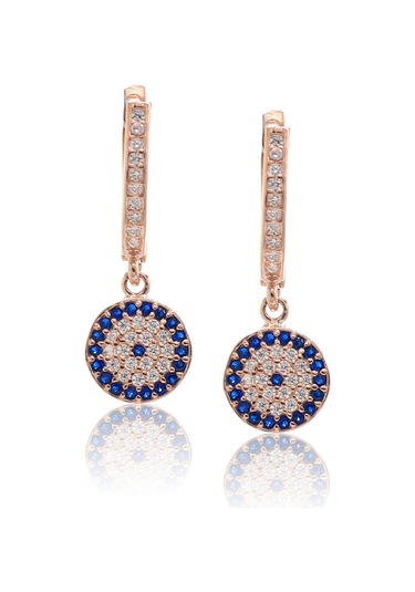 Nazar Boncuklu Zirkon Taşlı Rose Kaplama Bayan Gümüş Küpe 201022756