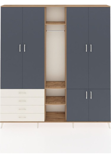 Arges Dolap 14 Raflı 4 Çekmeceli Tek Askılı 220x30x243 Çam-antrasit/aytaşı Antrasıt/aytası