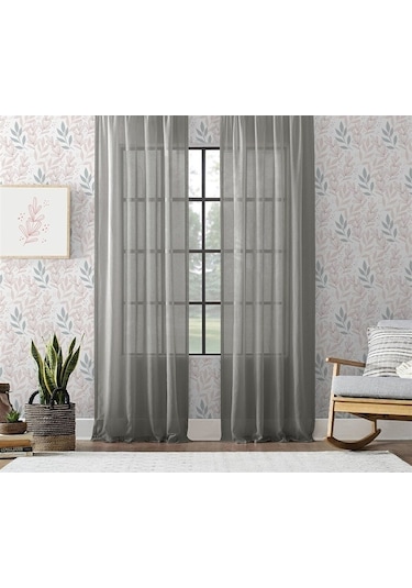 Keten Görünümlü Düz Tül Perde Pilesiz Gri-681 - Gri