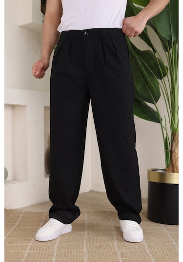 Etiler Collection Erkek Beli Lastikli Pileli Baggy Pantolon Siyah