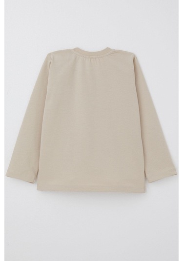 Breeze Erkek Bebek Uzun Kollu Tişört Cep Detaylı Cool Yazı Armalı 9 Ay-3 Yaş, Bej Bej