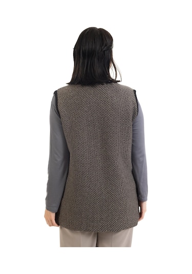 Kadın Orta Yaş ve Üzeri Triko Örgü Minik Baklava Desen Düğmesiz Anne Yelek 332 - L Siyah