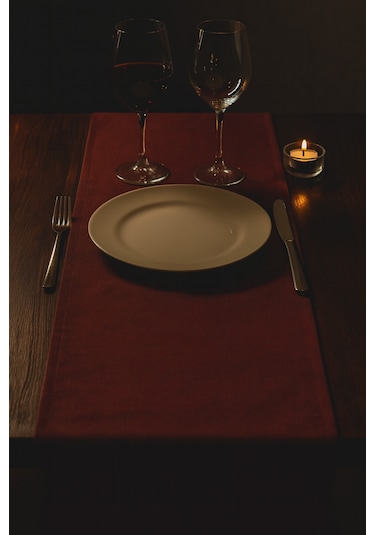 Bordo Şık Masa Runnerı 50x150 Cm Modern Ve Zarif Masa Örtüsü Runner Bordo