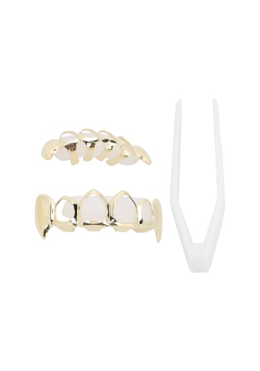 Lemestar Hip Hop Altın Diş Protezi: Delikli Tasarım, Mikro Zirkon Taşlı Zincirli, Üst/alt Dişlere Uygun, Kaliteli Pirinçten Yapım Gold