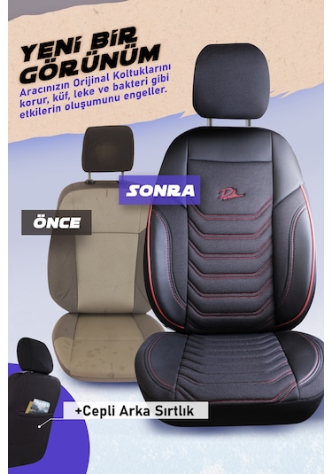 Siyah - Kırmızı Panda Peru Serisi Pike Kumaş Ön İki Oto Koltuk Kılıfı