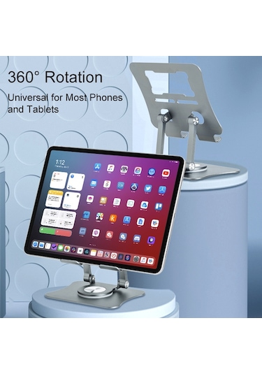 Cbtx G68 Masaüstü Katlanabilir Telefon Tablet Standı Alüminyum Alaşımlı 360 Derece Dönen Tablet Tutucu - Siyah