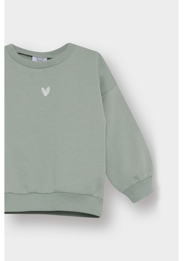 Defacto Kız Bebek Bisiklet Yaka İçi Yumuşak Tüylü Sweatshirt E8352a525augn1123 Yeşil