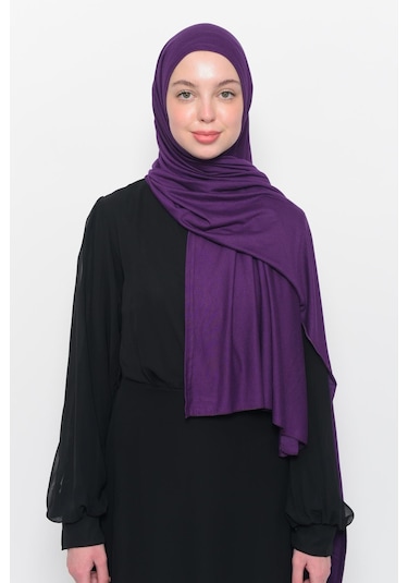 Hazır Pratik Geçmeli Lüks Düz Penye Şal Çapraz Hizalı Mürdüm