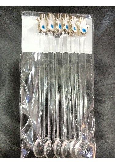 El Yapımı Cam Çay Kaşığı Beyaz El 12 Adet