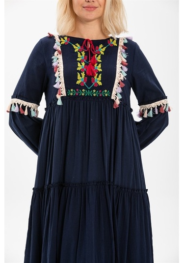 Uzun Kol Şile Bezi Iffet Uzun Elbise Lacivert