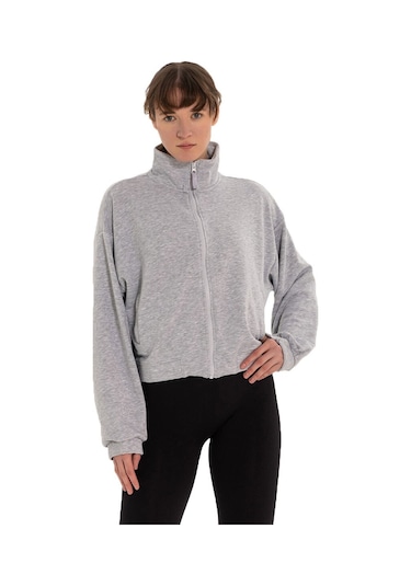 Inguz Dik Yaka Fermuarlı Sweatshirt Gri