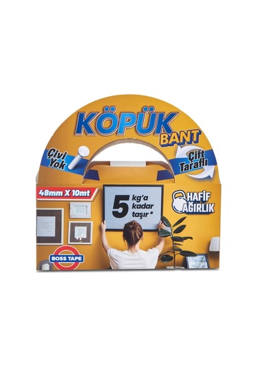 Boss Tape 2749 Çift Taraflı Köpük Bant 48mmx10m Hafif Ağırlık 5kg