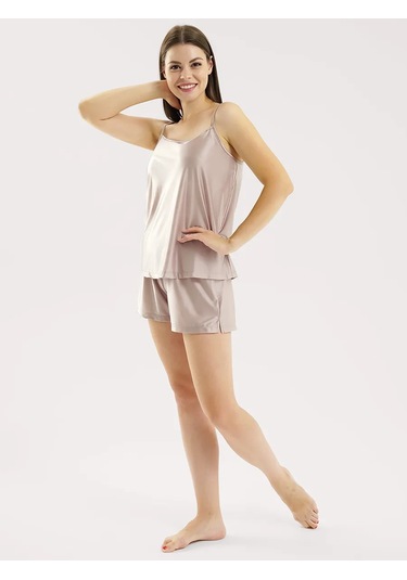 Clever Wear Şalvarlı İpek Pijama 448980146 Kahve Gülü