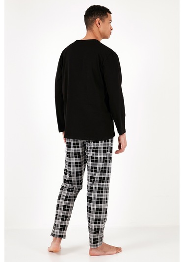 Buratti Ekoseli Cepli Beli Lastikli % 100 Pamuk Regular Fit Erkek Pijama Takımı 6572001 Siyah-Beyaz