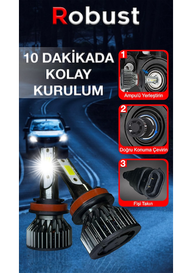 Robust H11 Led Xenon Far Ampulü Yeni Nesil Mini 8.000 Lümen