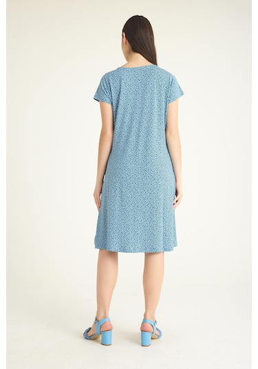 2 Adet Dökümlü Rahat Kalıp Günlük Penye Kumaş Elbise-mavi