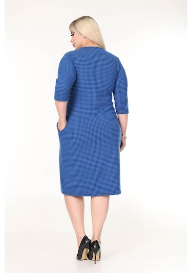 Çift Cepli Kışlık Büyük Beden Esnek Elbise 1d-2629 Mavi