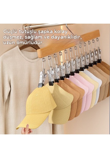 10 Klips Ve Tek Sıra İç Çamaşırı Ve Çorap Klipslerinin Sorunsuz Bir Şekilde Saklanabildiği Çok İşlevli, Masif Ahşap Çoklu Klipsli Askı Sarı