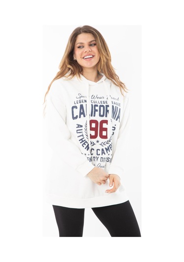 Kadın Büyük Beden Kemik İçi Şardonlu Üç İplik Kapşonlu Sweatshirt 65n37294-kemik Kemik