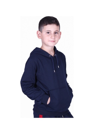Fyk Kids Düz Kanguru Cepli Kapşonlu Sweatshirt Lacivert