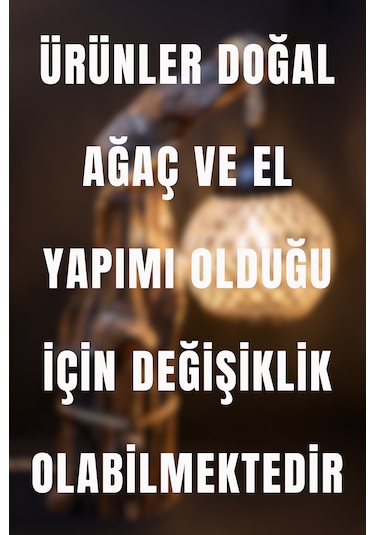 Celestia Home Otantik  İskandinav El Yapımı Doğal Ağaç Ahşap Rustik Aydınlatma Abajur Masa Lambası Ahşap