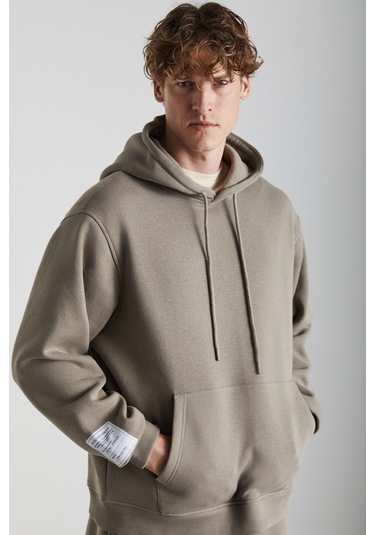 Ashbourne Erkek Oversize Kanguru Cepli Kol Etiket Detaylı Organik Pamuk Vizon Eşofman Takımı