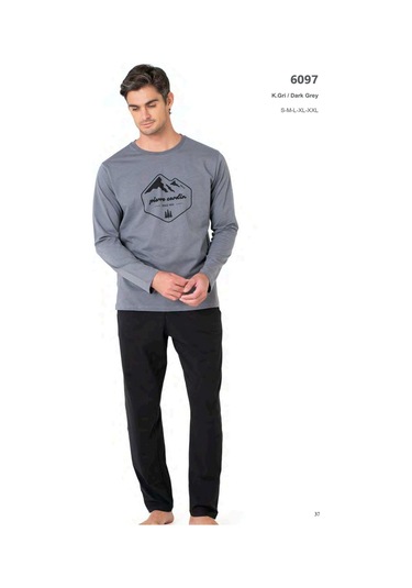 Pierre Cardin 6097 Erkek Uzun Kollu Bisiklet Yaka Pijama Takımı-gri Gri Melanj