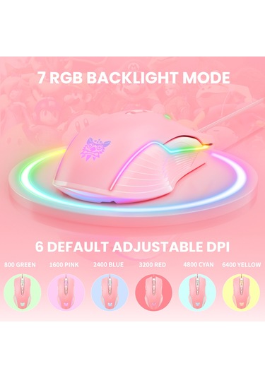 Onıkuma Cw905 Rgb Aydınlatma Kablolu Fare Pembe Diğer