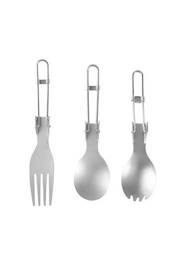 Konesam Makaslı Çelik Çatal Kaşık Seti - Piknik Kamp Seyahat İçin Taşınabilir Yiyecek Ürünü Çok Renkli