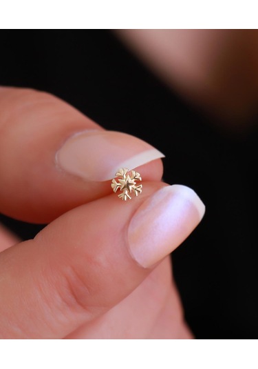 14 Ayar Altın Taşlı Kar Tanesi Tragus Piercing Sarı Altın