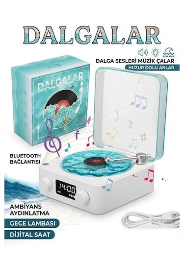 Waves Nostalji Plak Çalar Bluetooth Subwoofer 3d Ses Dalgası Retro Müzik Plak Çalar 1 Adet
