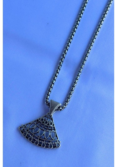 Motifli El İşçiliği Paslanmaz Çelik Zincir Erkek Kolye Gümüş