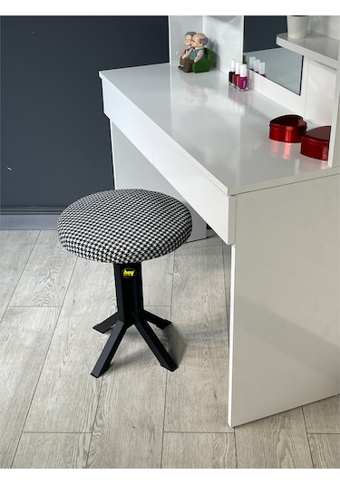 Tabure Kazayağı Kumaş Puf Makyaj Masası Sandalyesi Metal Sandalye