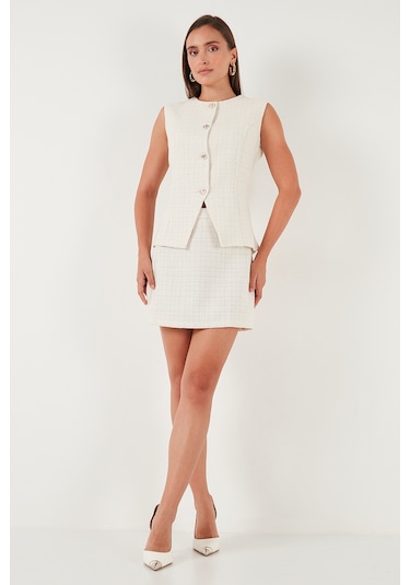 Lela Pamuk Ve Yün Karışımlı Slim Fit Mini Boy Tüvit Bayan Etek 611Au086 Ekru