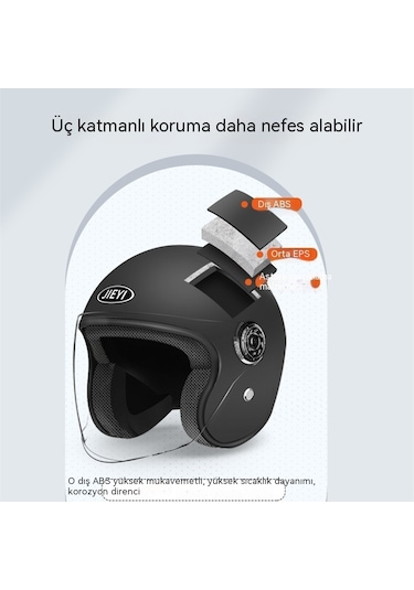 Yy Kahverengi Lens-SK5882 Açık Motosiklet Kaskı Haki Siyah Kedi Kulakları