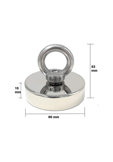 Süper Güçlü Neodimyum Mıknatıs 120 Kg - Güçlü Mıknatıs - Mıknatısla Balıkçılık İçin Mükemmel - Neodimyum Kalıplı 60 Mm