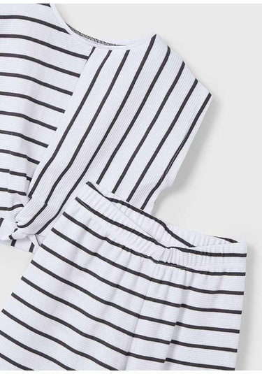 Mayoral 3559 Kız Çocuk Beyaz-antrasit Çizgili Pantolon Takım Beyaz