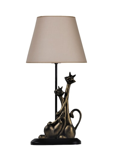 Qdec Modern Dizayn Kedi Abajur Gold Bej Diğer