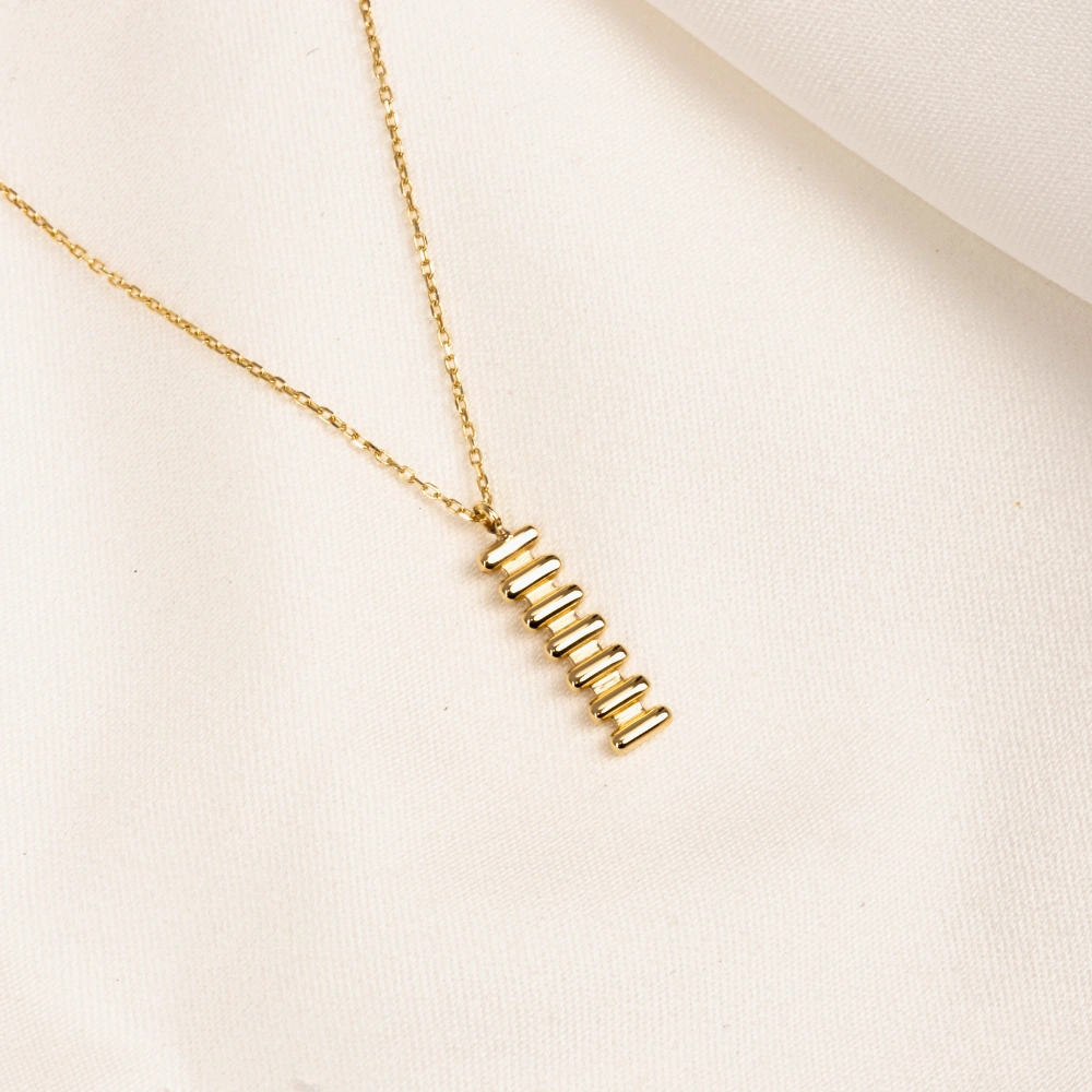 Gümüş Kolye - Çubuk Çizgili 925 Ayar Gümüş Kolye Sarı