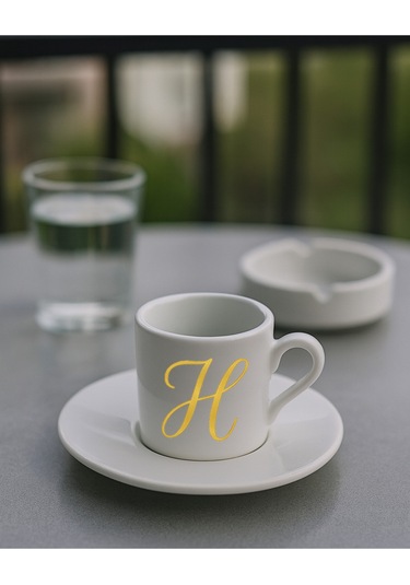 Türk Kahvesi Fincanı Harf, Espresso Fincanı Harf Beyaz - Altın16